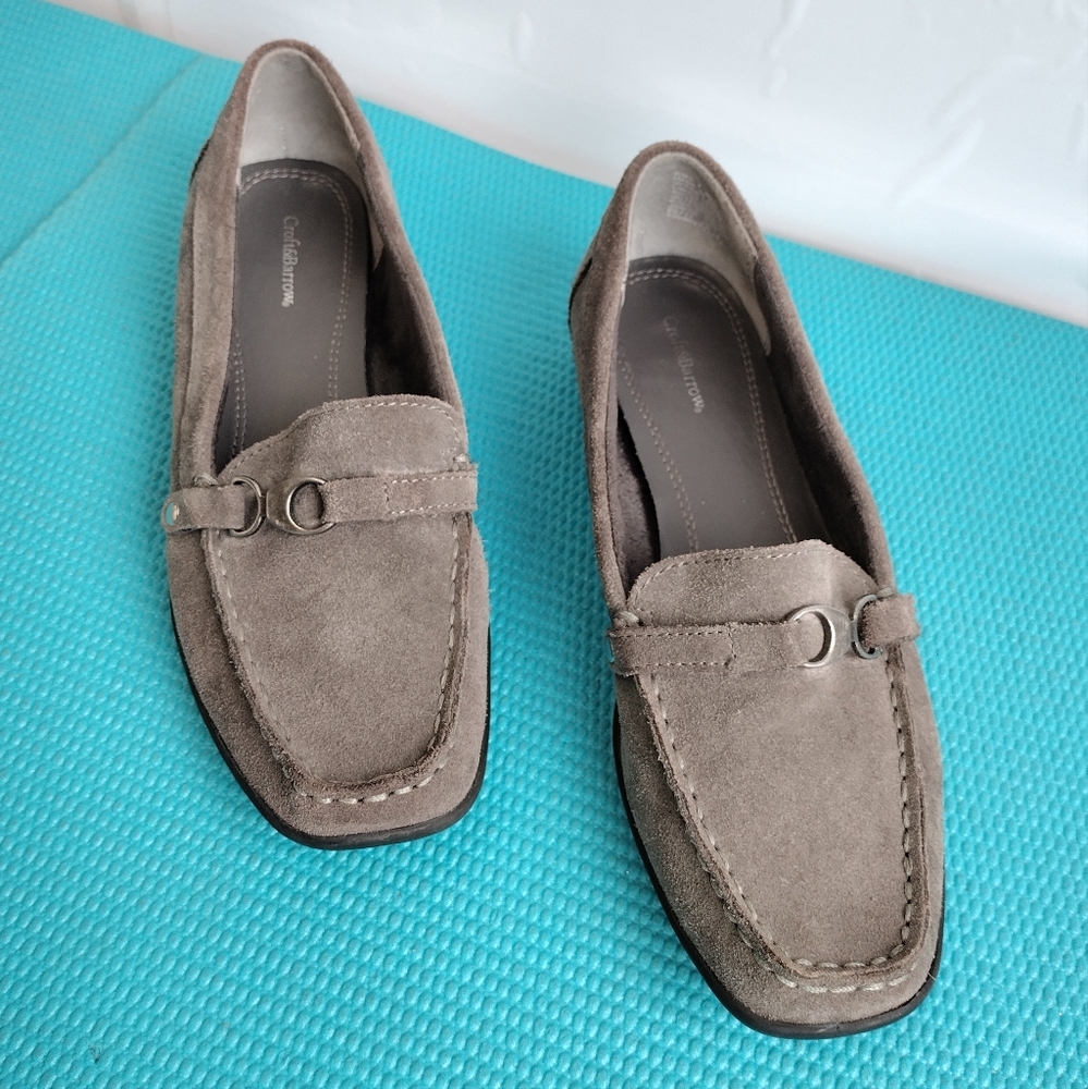 Croft & Barrow Janice Womens Loafers Leather Suede Grey Slip On Flat Shoes 7M